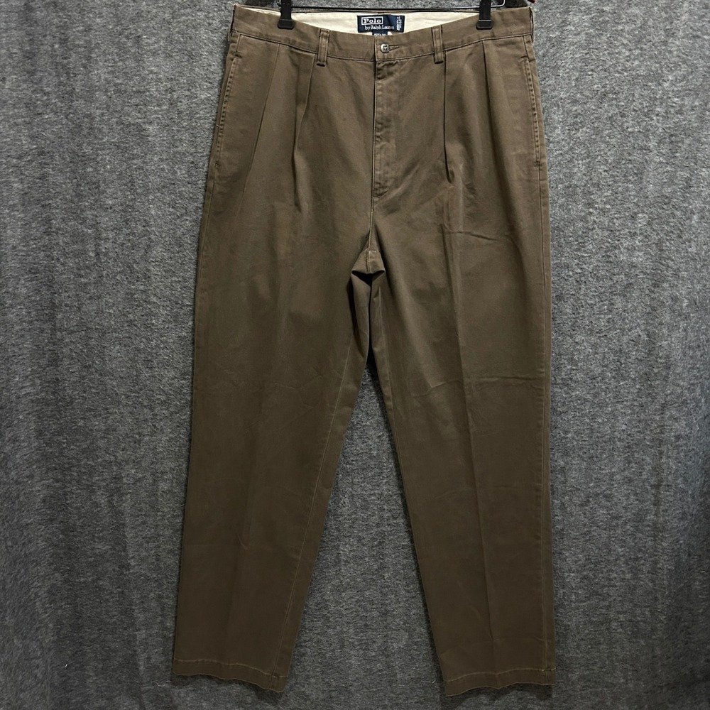 VIntage Polo Ralph Lauren Andrew Pant Mens 36x34 Brown Double Pleated Chino